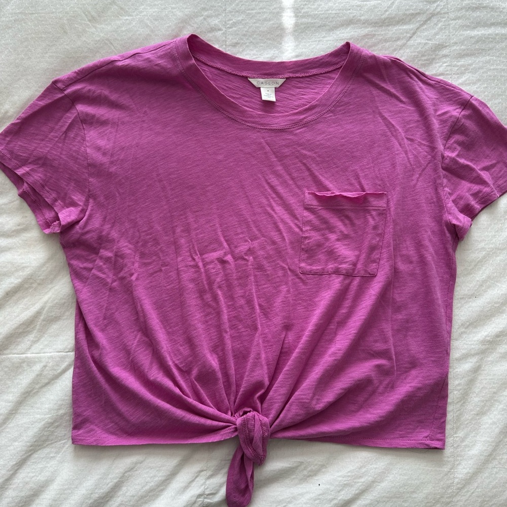 NWOT Cotton Short Sleeve Pink Tie-Front T-Shirt